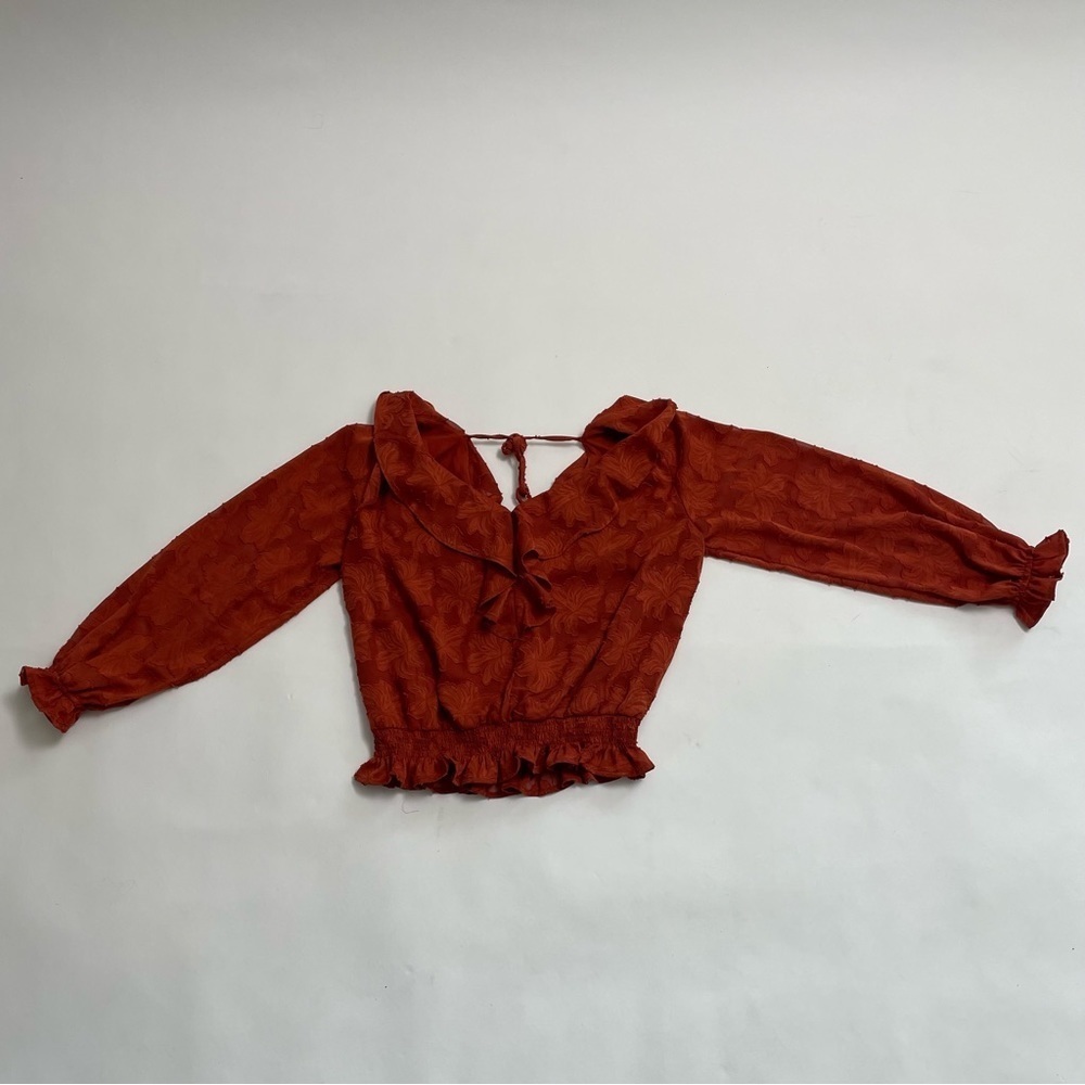 BY ANTHROPOLOGIE textured tie back cinched waist long sleeve blouse